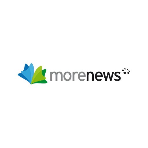 morenews logo with blue and green overlapping leaf shapes and a circle of black dots
