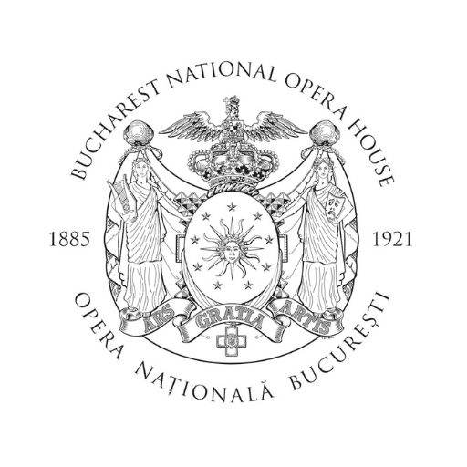 Seal of the Bucharest National Opera House with muses, a sun emblem, and the motto "Ars Gratia Artis".